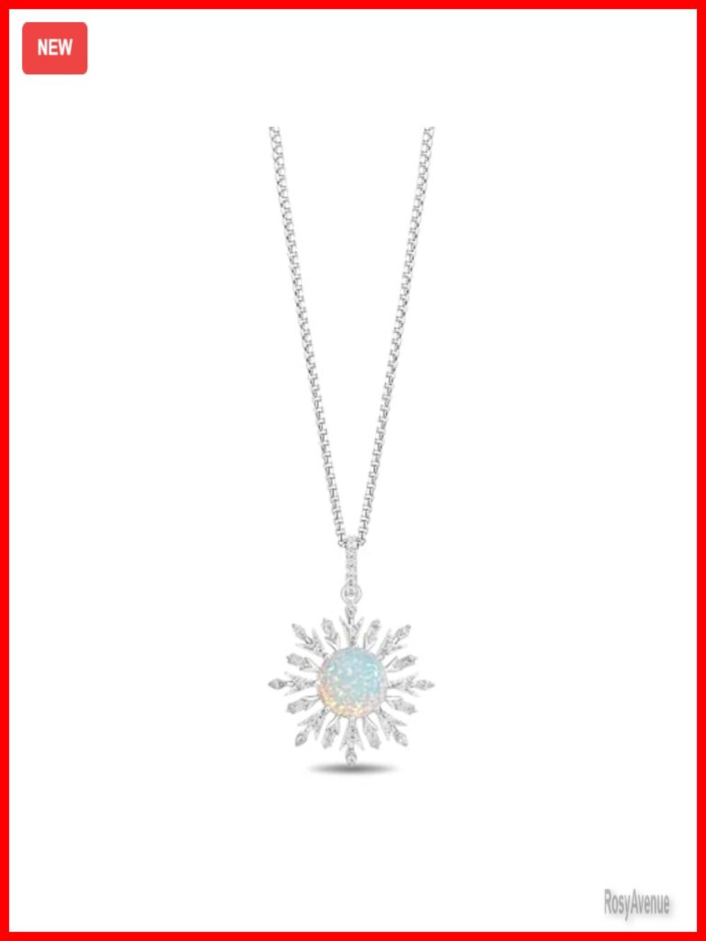 Sterling Silver Created Opal Elsa Snowflake Pendant Necklace